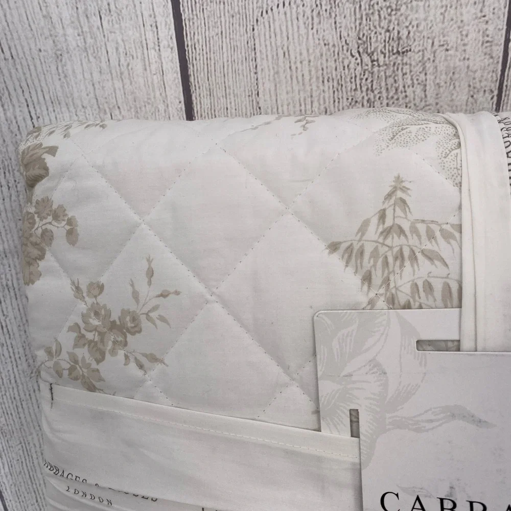 Cabbages & Roses Charlotte Quilt Set King White Natural Floral Cotton Percale